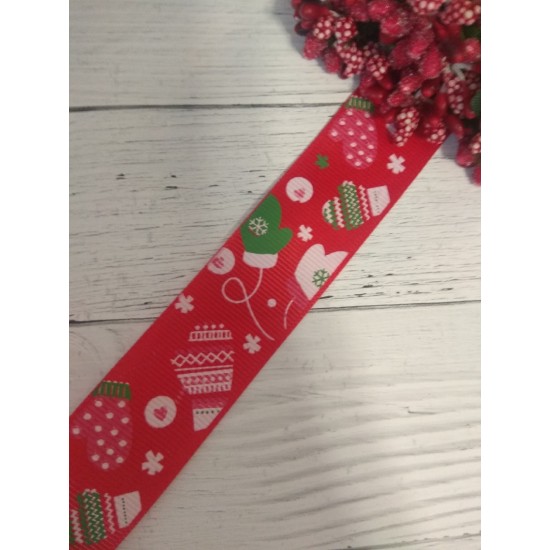 Лента репсовая 2,5 см с рисунком "Варежки", цена за 1 м